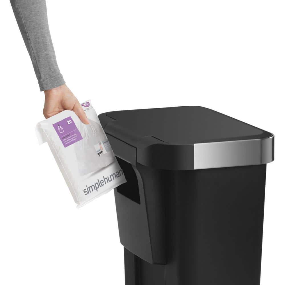 Black Plastic Rectangular Step Trash Can with Silent-Close Lid