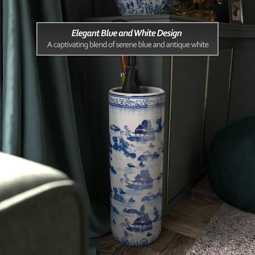 Blue and White Porcelain Cylindrical Umbrella Stand
