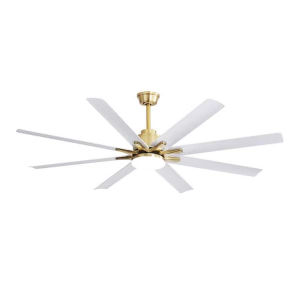 66 in. Smart Indoor Gold Large Ceiling Fan with Dimmable LED Light, 8 White ABS Blades, Smart Remote and APP Control