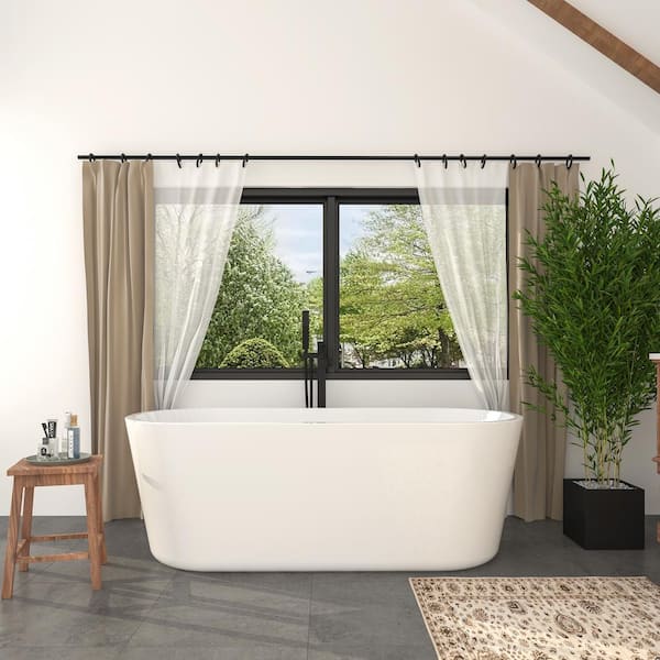 59 in. Acrylic Freestanding Flatbottom Double Ended Soaking Bathtub in Glossy White with Drain and Overflow