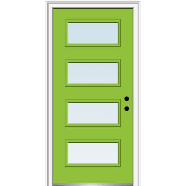 36 in. x 80 in. Celeste Left-Hand Inswing 4-Lite Clear Low-E Glass Painted Steel Prehung Front Door on 6-9/16 in. Frame