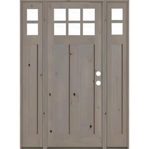64 in. x 96 in. Craftsman Alder Left-Hand/Inswing 10-Lite Clear Glass Grey Stain Wood Prehung Front Door with Sidelites