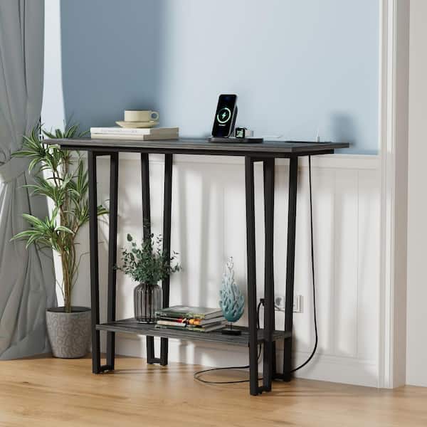 VECELO Narrow Entryway Console Table Behind Sofa Couch with 2 Outlets
