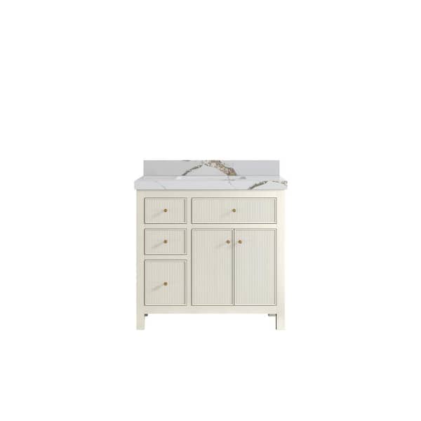 Willow Collections Sonoma 36 in. Single Sink Freestanding Alabaster Bath Vanity with Calacatta Gold Quartz Top Unassembled