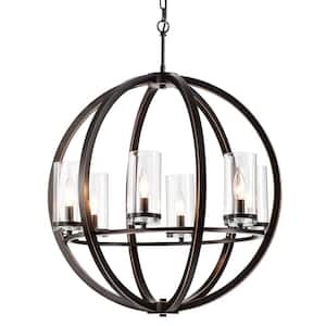 6-Light Oil Rubbed Bronze Orb Globe Industrial Chandelier with Clear Glass Shades
