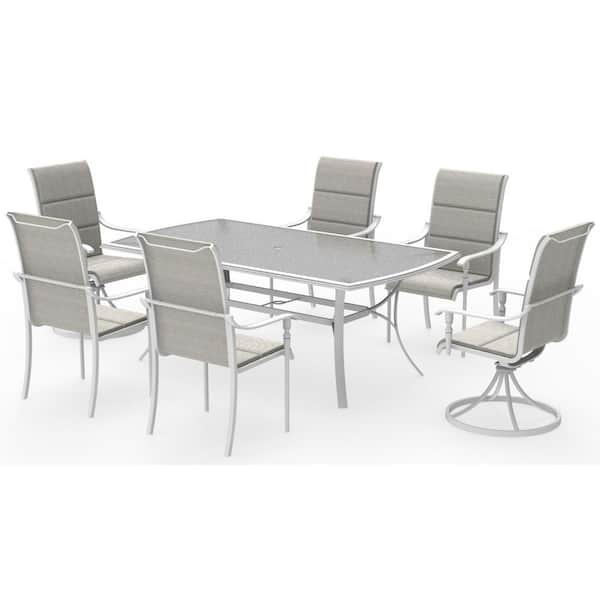 Hampton bay patio dining table dining outdoor furniture rectangular aluminum glass top white sale