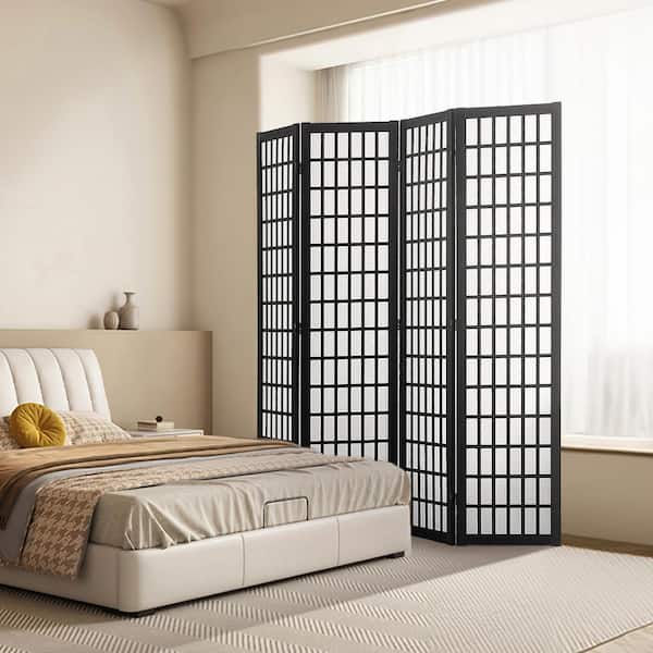 Room Divider, 4-Panel Folding Privacy Screen, Wooden Partition Divider for Indoor Use, Portable Decoration Screen Black