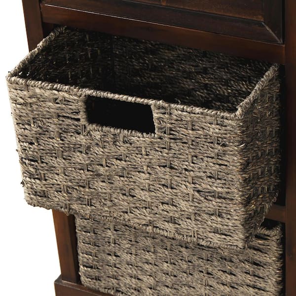 28.00 in. W x 11.80 in. D x 28.00 in. H Brown Linen Cabinet with 2 Drawers and Four Classic Rattan Basket