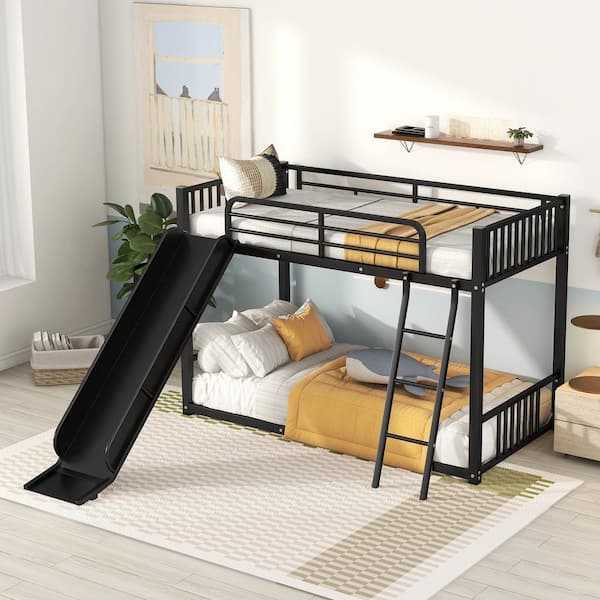 Harper & Bright Designs Black Twin over Metal Bunk Bed with Slide ...