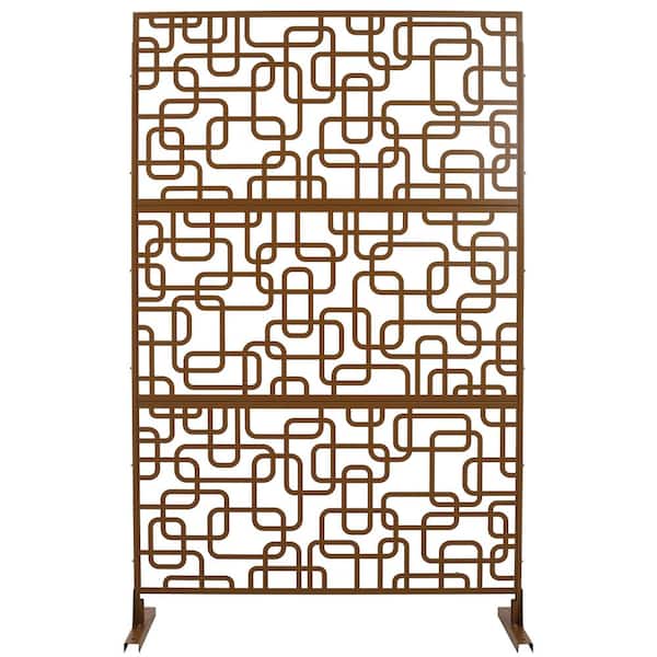 ITOPFOX Elegant 48 x 76 in. Outdoor and Indoor Privacy Screen Metal, Freestanding Decorative Privacy Fence Panels in Brown