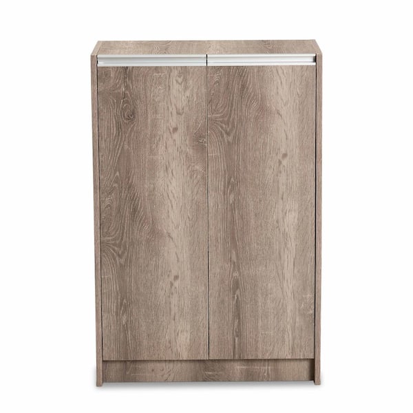 Baxton Studio 35.4 in. H x 23.6 in. W Brown MDF Shoe Storage Cabinet