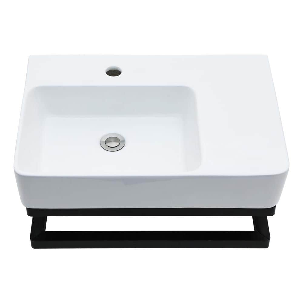 23.25 in. x 16.5 in. Wall Mounted White Ceramic Bathroom Sink Rectangular with Black Bracket Pre Drilled Faucet Hole price history on PriceWatchPro