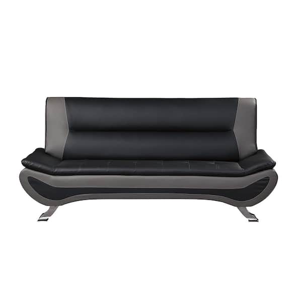 Lazzara Emerson 77.5 in. W Armless Faux Leather Rectangle Sofa in. Black and Gray