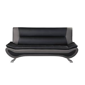 Emerson 77.5 in. W Armless Faux Leather Rectangle Sofa in. Black and Gray