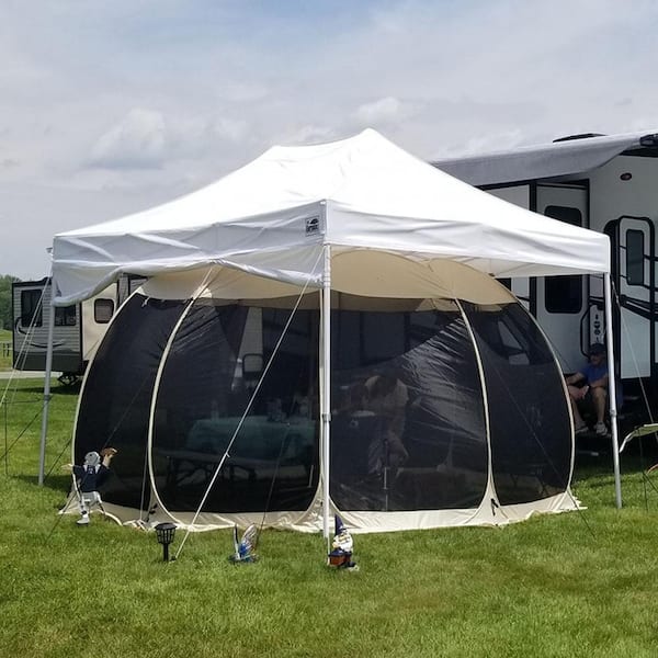 Alvantor 15 ft. x 15 ft. Beige Instant Pop Up Screen House Room Camping Tent, Mesh Walls, UPF 50+ UV Protection, Not Waterproof