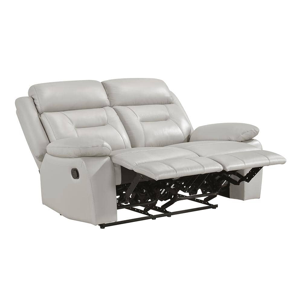 Silver Faux Leather Double Reclining Loveseat with Pillow-top Arms