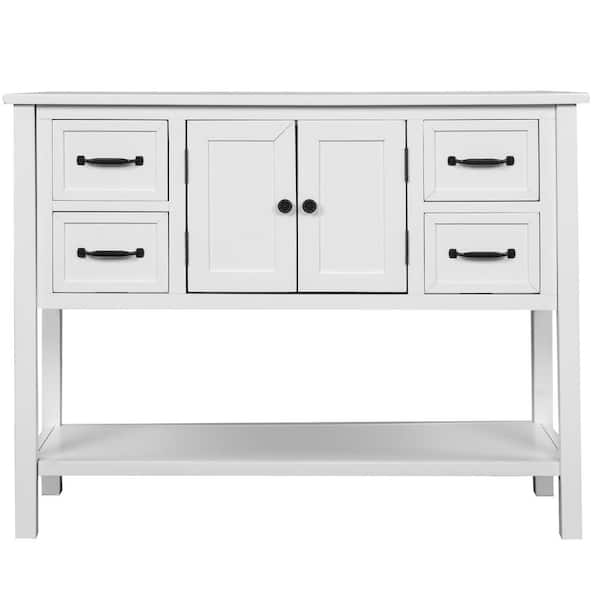 Utopia 4niture Perry 43 in. White Modern Console Table with Drawers, Cabinet and Shelf