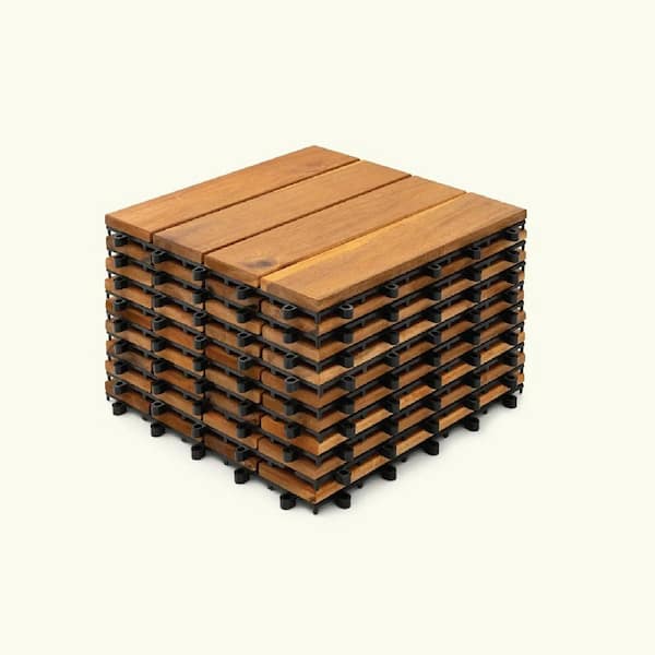11.8 in. x 11.8  in. Square Acacia Wood Interlocking Flooring Tiles,Patio Deck Tiles,Gold (Set of 10)