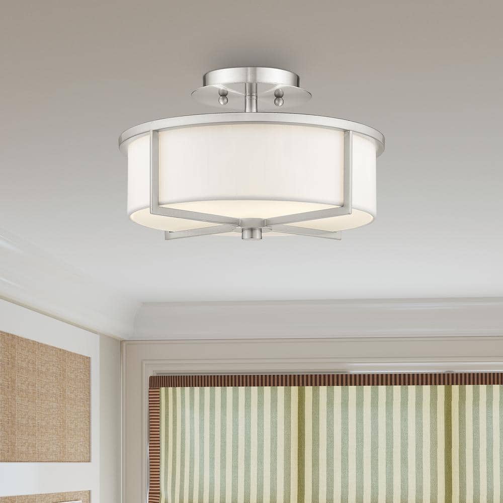Wesley Brushed Nickel 2-Light Semi-Flush Drum Ceiling Fixture