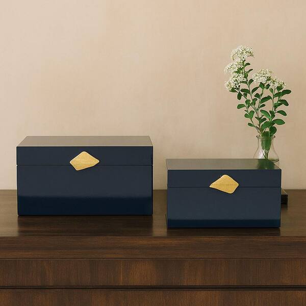 Vintiquewise Set of 2 Decorative Wooden Storage Boxes with Gold