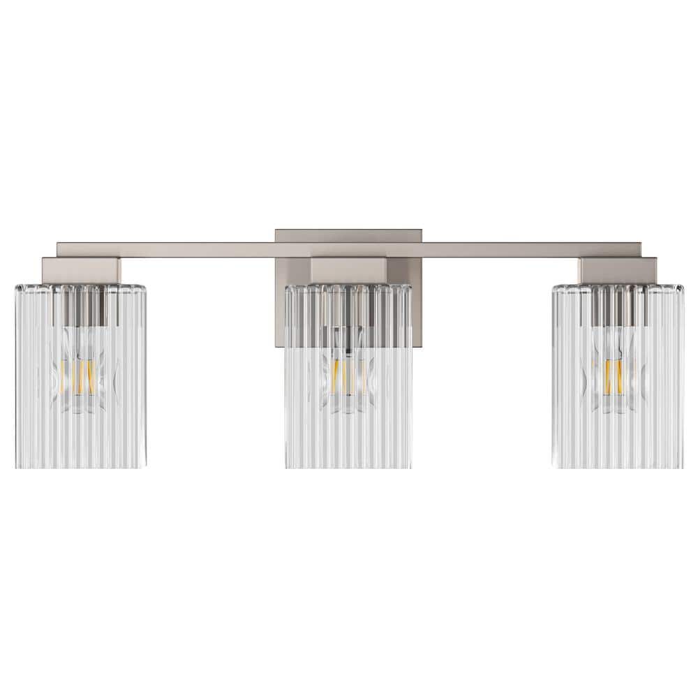Brushed Nickel 3-Light Bathroom Vanity with Textured Glass Shades