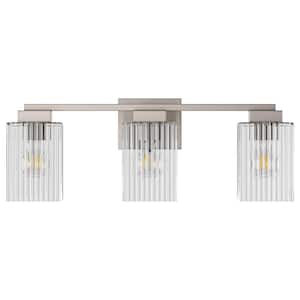 23.7 in. 3-Light Modern Brushed Nickel Bathroom Vanity Light Wall Lamp Over Mirror with Glass Shade