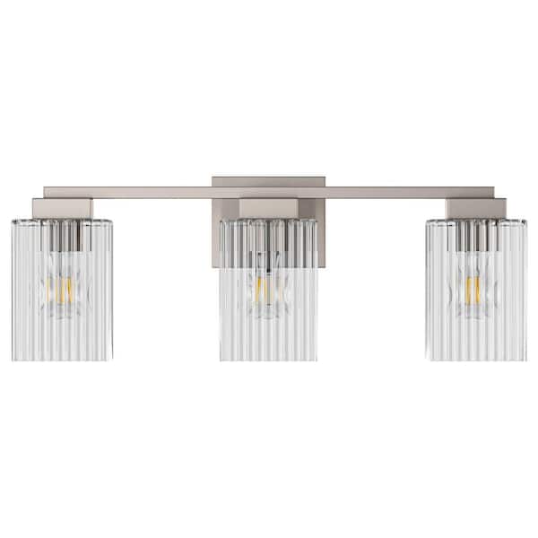 aiwen 23.7 in. 3-Light Modern Brushed Nickel Bathroom Vanity Light Wall Lamp Over Mirror with Glass Shade