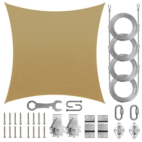 16 ft. x 16 ft. Square Sun Shade Sail Canopy with Hardware TAWAL-Sand Beige