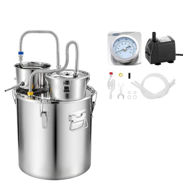 1-Piece Silver Stainless Steel Alcohol Distiller Kit, 13.2 GAL Home Brewing System with Thumper Keg and Dual Thermometer