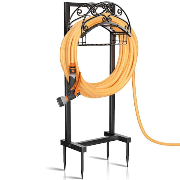 Detachable ‎Alloy Steel Garden Hose Storage Rack with Freestanding Hose Hanger for Outside Yard Lawn, Black