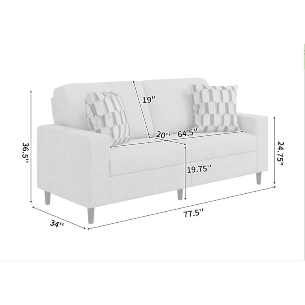 Textured Taupe Chenille Fabric Lawson Sofa with Solid Wood Legs