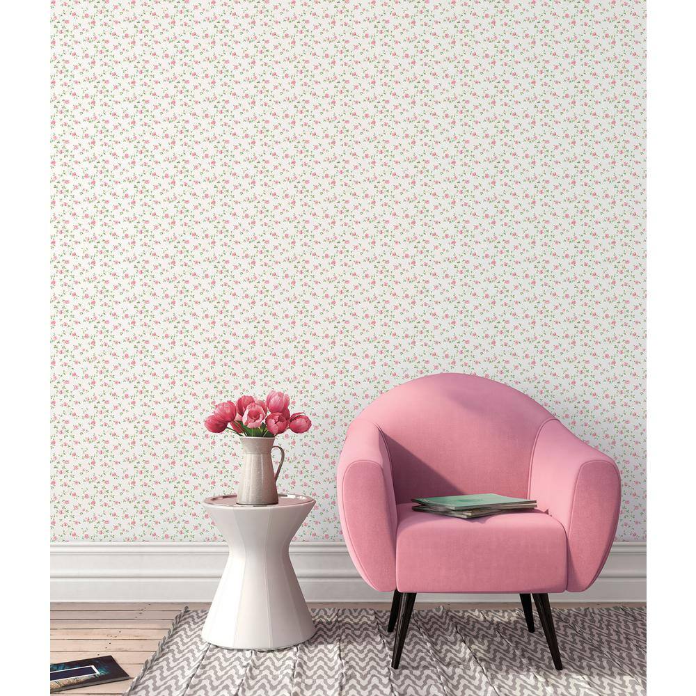 Pink Rose Trellis Design Vinyl Wallpaper Roll