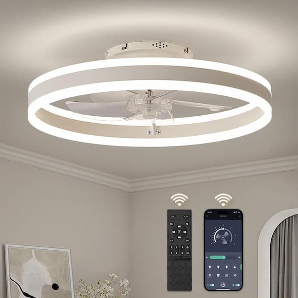 20 in. Smart Indoor White Flush Mount Ceiling Fan with Diammable Light and Remote/APP Control for Bedroom Clear Blades