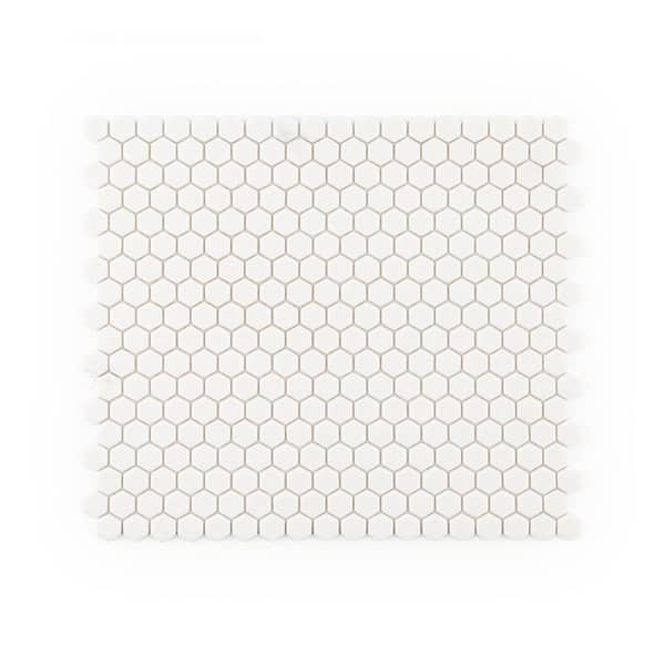 Jeffrey Court 5/8" Muze Hexagon White 9.875 in. x 11.375 in. Hexagon Matte Glass Wall and Floor Mosaic Tile (0.78 sq. ft./Each)