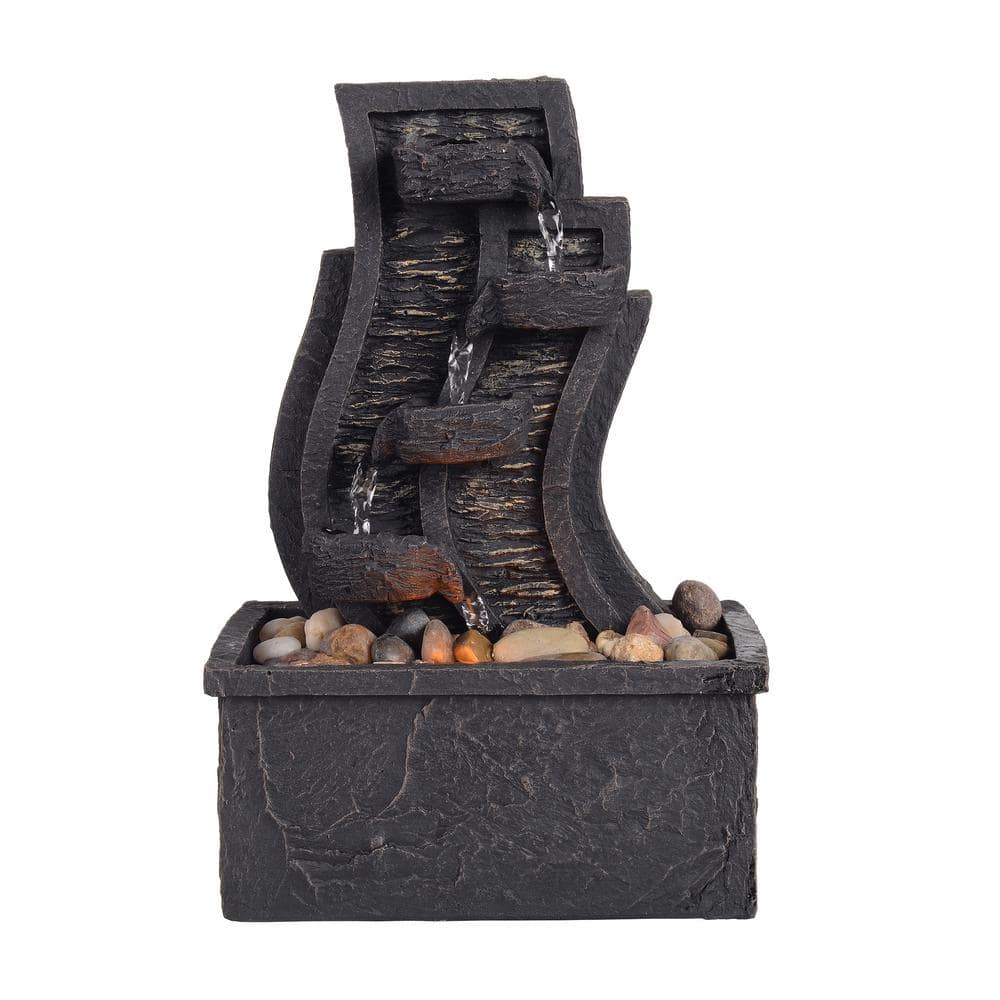 Teamson Home Table Top 3-Tier Fountain with LED Light in Charcoal