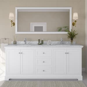 Avery 80 in. W x 22 in. D Bathroom Vanity in White with Marble Vanity Top in White Carrara with White Basins