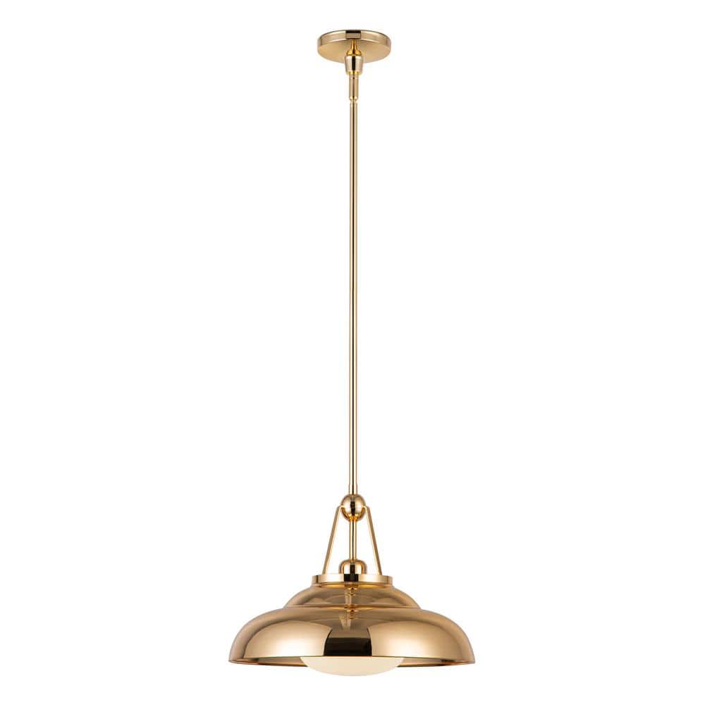 Palmetto 14 in. 1 Light 60-Watt Polished Brass/Glossy Opal Pendant Light