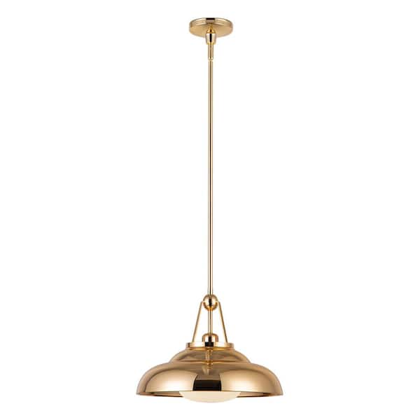 ALORA Palmetto 14 in. 1 Light 60-Watt Polished Brass/Glossy Opal Pendant Light