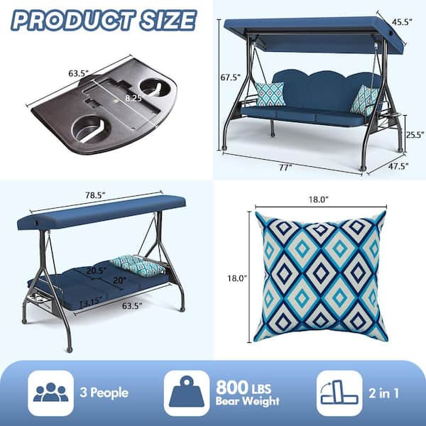 ZZW 3-Seat Patio Swing Outdoor with Stand Adjustable Backrest