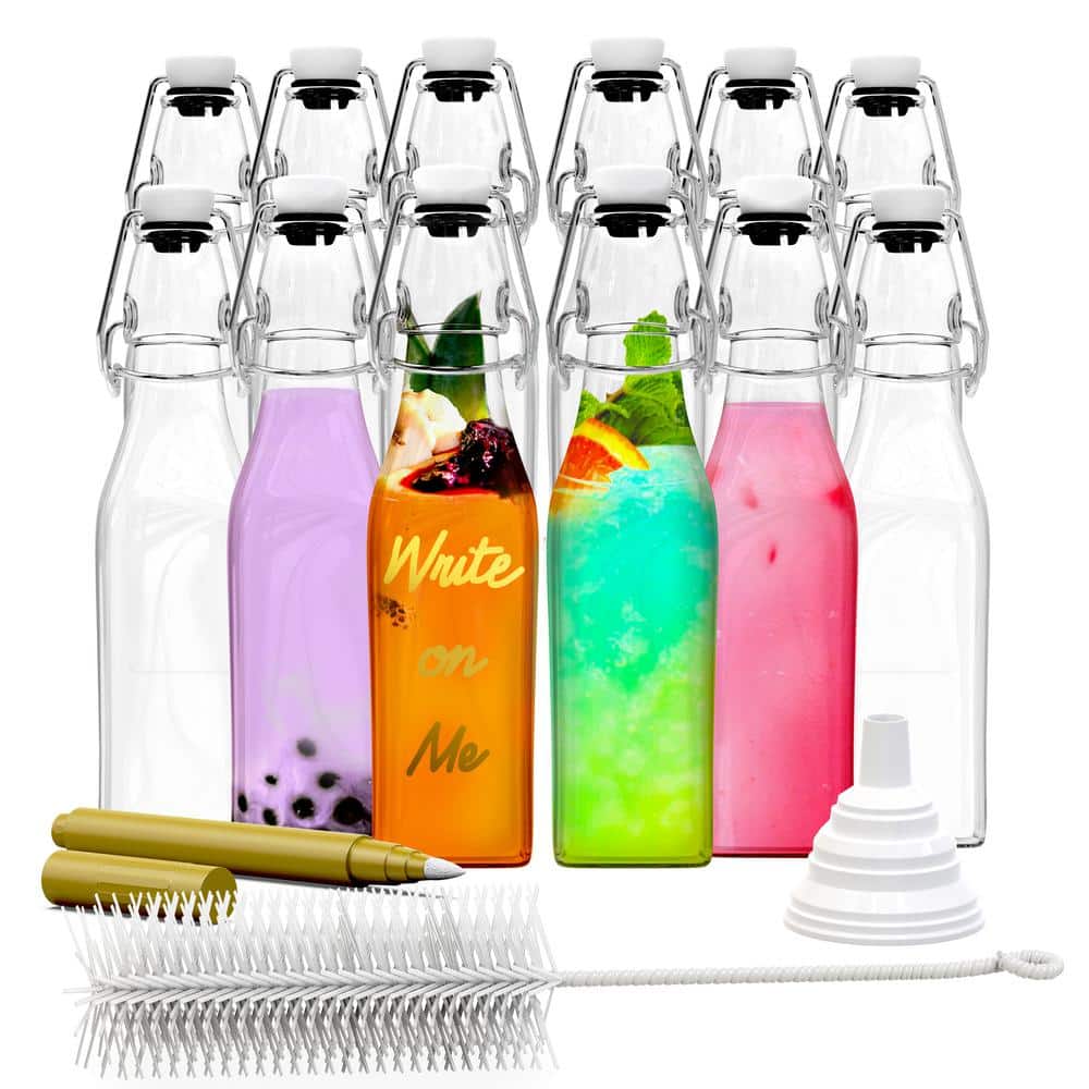 12-Pack 8.5 oz. Square Glass Bottles with Swing Top Stoppers, Bottle Brush, Funnel, and Gold Glass Marker price history on PriceWatchPro