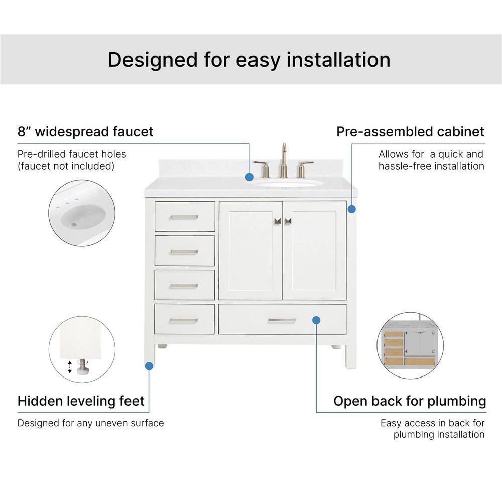 Cambridge 42" White Hardwood Freestanding Single Vanity Set