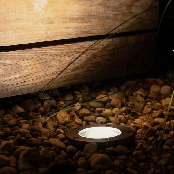 Low Voltage Brass Outdoor Well Light with Black Fiberglass Housing and 5-Watt MR16 LED Bulb (2700K)