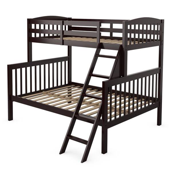 Ladder Bunk Beds, Dorel Living Airlie Solid Wood Bunk Beds Twin Over Full With Ladder And Guard Rail Espresso