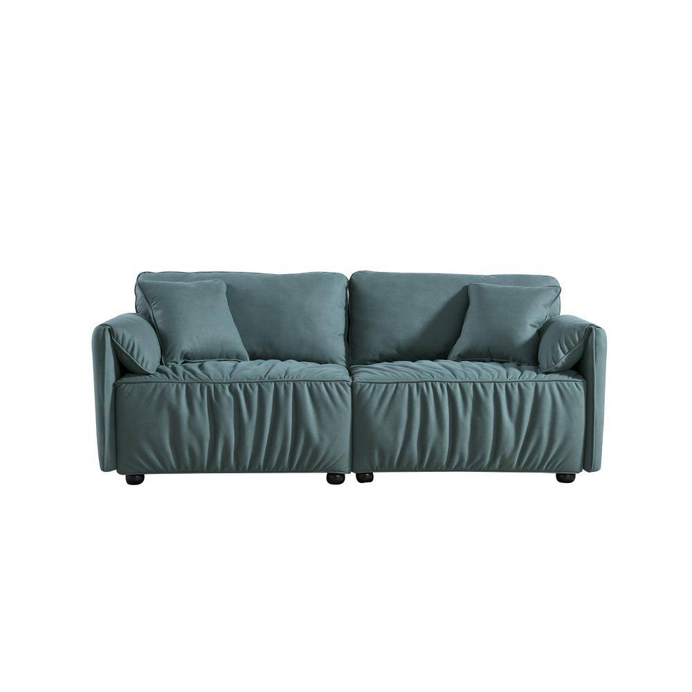 76 in. Wide Square Arm Faux Leather Straight 3 Seats Sofa in Blue 