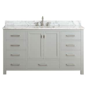 Modero 61 in. W x 22 in. D x 35 in. H Vanity in Chilled Gray with Marble Vanity Top in Carrera White and White Basin