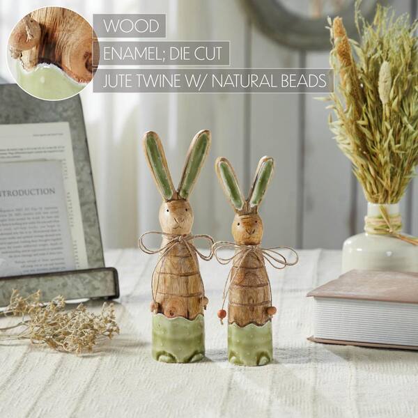 VHC BRANDS 10 in. Green Wood Enamel Tabletop Easter Bunny Hop