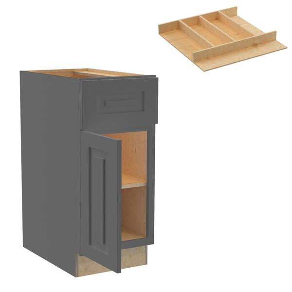 Home Decorators Collection Grayson 15 in. W x 24 in. D x 34.5 in. H Assembled Plywood Base Kitchen Cabinet in Deep Onyx with Utility Soft Close LH