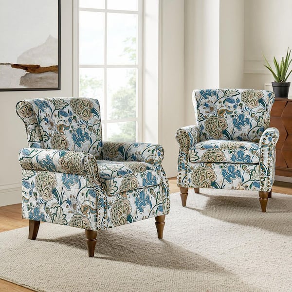 JAYDEN CREATION Auria Traditional 30 in. Green Polyester Accent Arm Chair with Nailhead Trim and Solid Wood Legs (Set of 2)