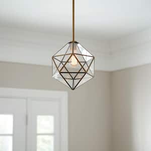 60-Watt 1-Light Old Satin Brass Incandescent Mini Pendant with Clear Glass Shade Vintage Bulb Included