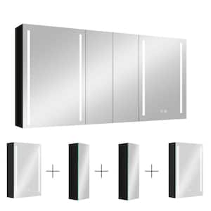 60 in. W x 30 in. H Rectangular Aluminum Medicine Cabinet with Mirror, LED Dimmable Light and 4 door cabinets